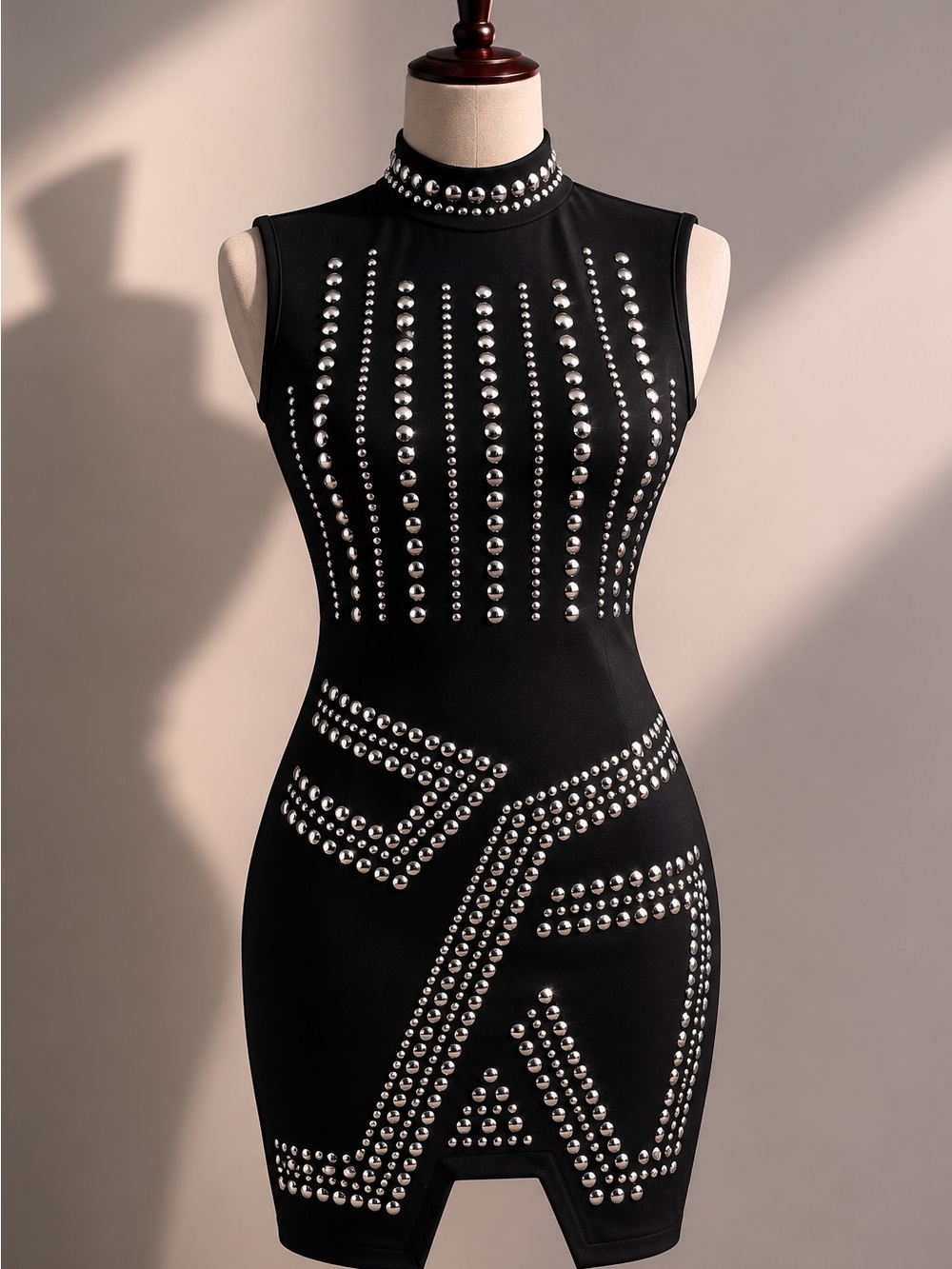 Sleeveless Studded Black Bodycon Dress - Elegant Evening Look